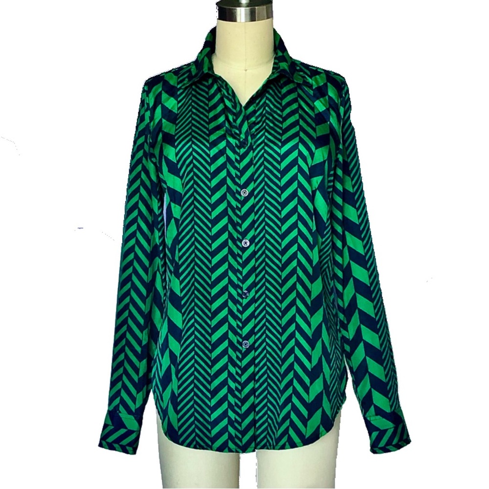 Michael KORS geometric print collared Button Up Blouse shirt green size small